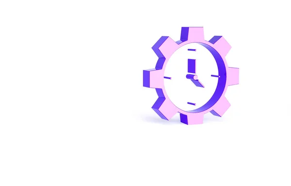 Purple Time Management Icon Isolated White Background Clock Gear Sign — Stock Photo, Image