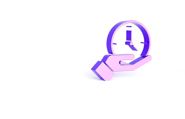 Purple Clock Icoon Geïsoleerd Witte Achtergrond Tijdsymbool Minimalisme Concept Illustratie — Stockfoto