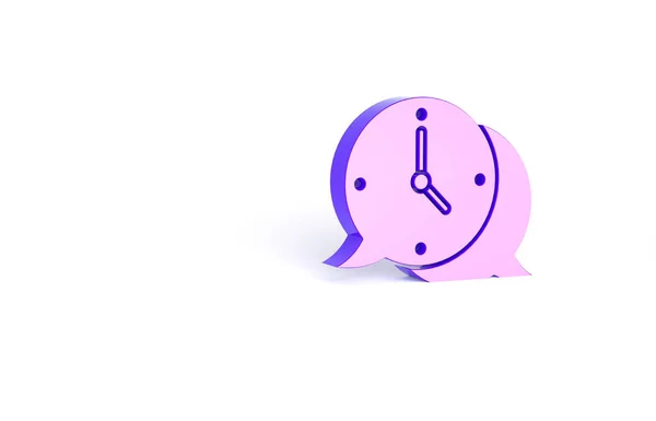 Lila Uhr Mit Sprechblasensymbol Isoliert Auf Weißem Hintergrund Zeitzeichen Bürouhr — Stockfoto
