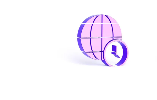 Lila Weltzeituhr Symbol Isoliert Auf Weißem Hintergrund Uhr Und Globus — Stockfoto