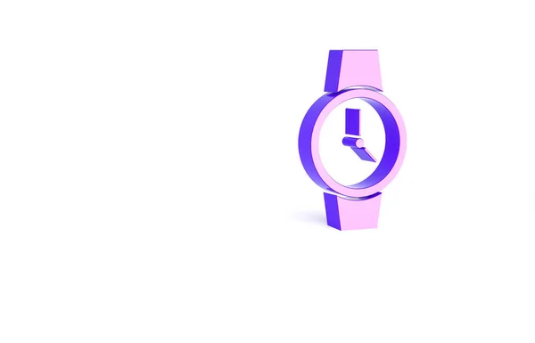 白の背景に隔離されたパープルリストの時計アイコン 腕時計のアイコン 最小限の概念 3Dイラスト3Dレンダリング — ストック写真