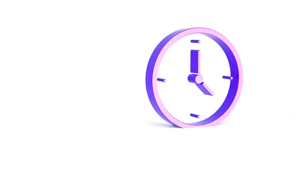 紫色时钟图标在白色背景上隔离 时间的象征 最低纲领的概念 3D渲染3D插图 — 图库照片