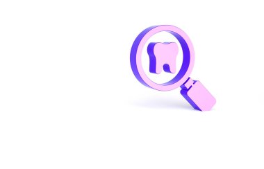 Mor Diş Arama simgesi beyaz arkaplanda izole edildi. Diş hekimliği kliniği ya da diş hekimliği merkezi için diş sembolü. Minimalizm kavramı. 3d illüstrasyon 3B canlandırma.