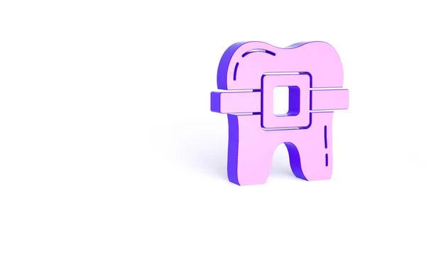 Фіолетові Зуби Піктограмою Брекетів Ізольовані Білому Тлі Вирівнювання Укусу Зубів — стокове фото