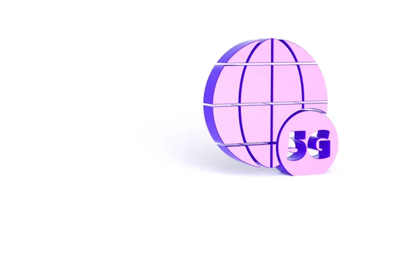 紫色5G新的无线无线无线网络连接图标隔离在白色背景 全球网络高速连接数据速率技术 最低纲领的概念 3D渲染3D插图 — 图库照片