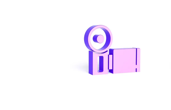 紫色电影相机图标孤立在白色背景 摄像机 电影标志 电影放映机最低纲领的概念 3D渲染3D插图 — 图库照片