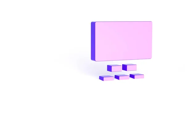 スクリーンとシートのアイコンが白い背景に隔離されたパープルシネマの講堂 最小限の概念 3Dイラスト3Dレンダリング — ストック写真