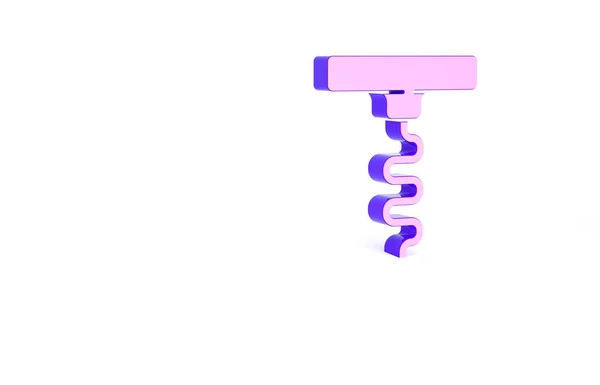 Фиолетовый Винный Штопор Значок Изолирован Белом Фоне Концепция Минимализма Рендеринг — стоковое фото