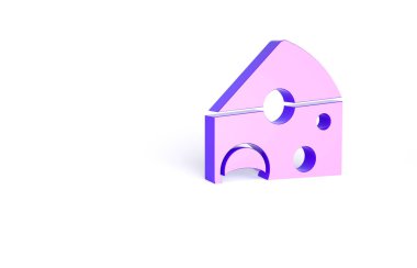 Mor Peynir simgesi beyaz arkaplanda izole edildi. Minimalizm kavramı. 3d illüstrasyon 3B canlandırma.