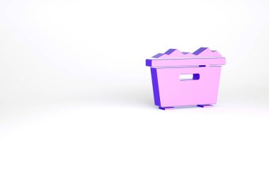 Mor Çöp kutusu simgesi beyaz arkaplanda izole edildi. Çöp kutusu tabelası. Sepet simgesini geri dönüştür. Ofis çöpü ikonu. Minimalizm kavramı. 3d illüstrasyon 3B canlandırma.