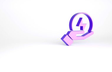 Mor Şimşek simgesi beyaz arkaplanda izole edildi. Flaş işareti. Flaş ikonunu yükle. Gök gürültüsü. Yıldırım çarpması. Minimalizm kavramı. 3d illüstrasyon 3B canlandırma.