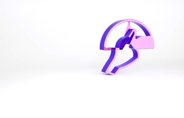 Açık fan flamenko aksesuar ikonu beyaz arka planda izole edilmiş mor kadın eli. Minimalizm kavramı. 3d illüstrasyon 3B canlandırma.