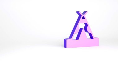 Beyaz arka planda izole edilmiş Mor Geleneksel Kızılderili çadırı veya wigwam simgesi. Kızılderili çadırı. Minimalizm kavramı. 3d illüstrasyon 3B canlandırma.