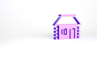 Mor Eski Ukrayna ev kulübesi ikonu beyaz arka planda izole edilmiş. Geleneksel köy evi. Minimalizm kavramı. 3d illüstrasyon 3B canlandırma.