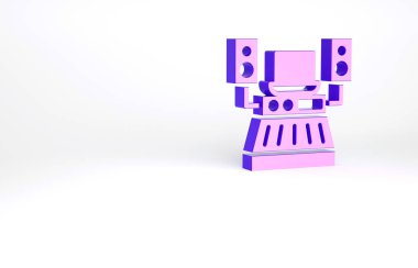 Mor Müzik Ses Kayıt Stüdyosu Kontrol Odası. Profesyonel ekipman ikonu beyaz arka planda izole edilmiş. Minimalizm kavramı. 3d illüstrasyon 3B canlandırma.