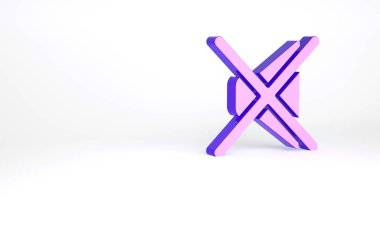 Mor Sözcü dilsiz simgesi beyaz arkaplanda izole edildi. Ses simgesi yok. Ses Kapalı sembolü. Minimalizm kavramı. 3d illüstrasyon 3B canlandırma.
