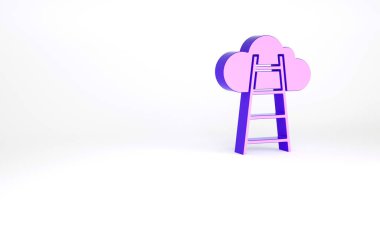 Bitiş bayrağı simgesi beyaz arkaplanda izole edilmiş mor merdiven. Kariyer gelişimi konsepti. İş geliştirme kavramı. Minimalizm kavramı. 3d illüstrasyon 3B canlandırma.