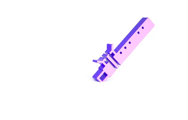 紫色竹笛 独立于白色背景的印第安乐器图标 最低纲领的概念 3D渲染3D插图 — 图库照片