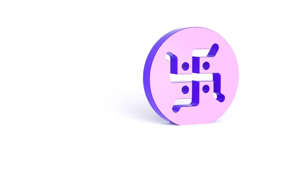 白の背景に隔離された紫色のヒンズー教のスワスティカ宗教シンボルアイコン 最小限の概念 3Dイラスト3Dレンダリング — ストック写真