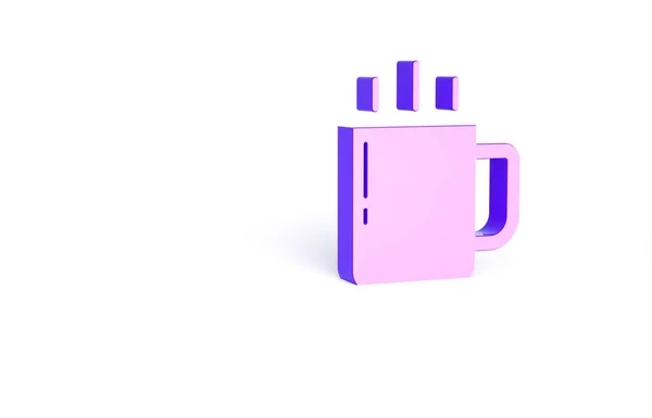 白を基調としたパープルコーヒーカップのアイコン ティーカップ ホットドリンクコーヒー 最小限の概念 3Dイラスト3Dレンダリング — ストック写真