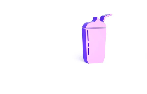 紫色奶昔图标孤立在白色背景 有盖子和稻草的塑料杯 最低纲领的概念 3D渲染3D插图 — 图库照片