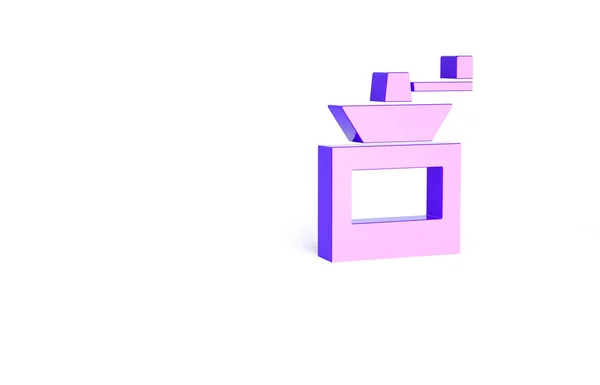 紫色の手動コーヒーグラインダーのアイコンは 白い背景に隔離された 最小限の概念 3Dイラスト3Dレンダリング — ストック写真