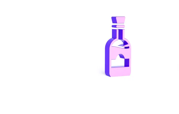 紫色酒瓶中的葡萄酒图标被隔离在白色背景上 最低纲领的概念 3D渲染3D插图 — 图库照片