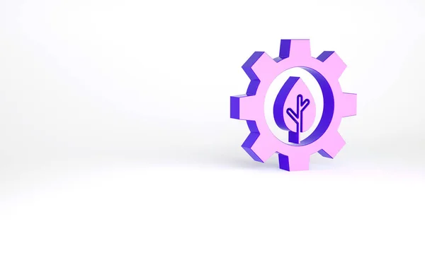 Purple Leaf Plant Ecology Gear Machine Icon Isolated White Background — Foto de Stock