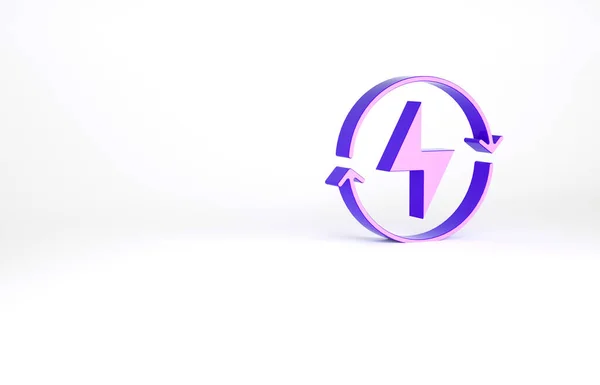 白の背景に分離された紫の稲妻のアイコン フラッシュサインだ 充電フラッシュアイコン サンダーボルト 最小限の概念 3Dイラスト3Dレンダリング — ストック写真