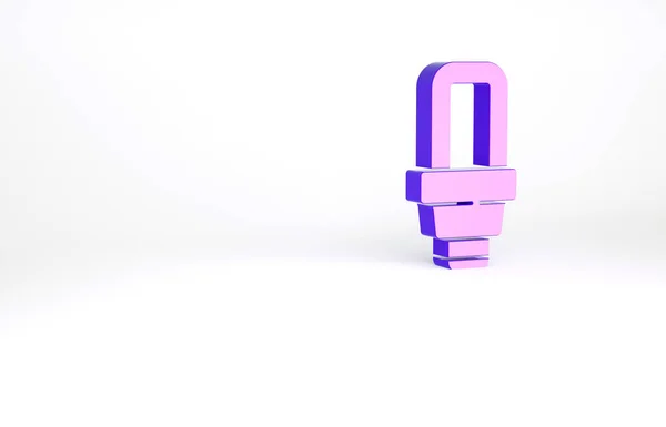 Purple LED light bulb icon isolated on white background. Economical LED illuminated lightbulb. Save energy lamp. Minimalism concept. 3d illustration 3D render.