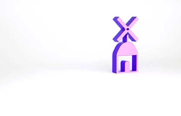 白い背景に紫色の風車のアイコンが隔離されています 最小限の概念 3Dイラスト3Dレンダリング — ストック写真