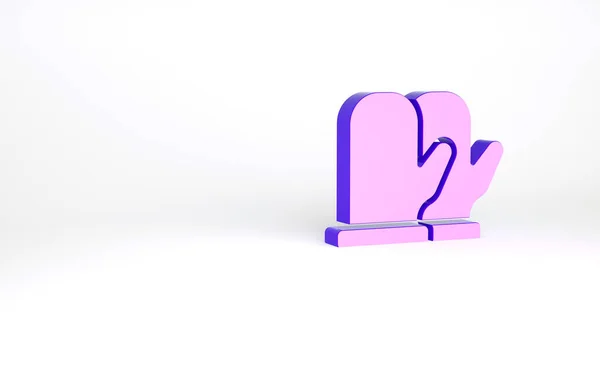紫のクリスマスは白の背景に隔離されたアイコンをMitten 最小限の概念 3Dイラスト3Dレンダリング — ストック写真