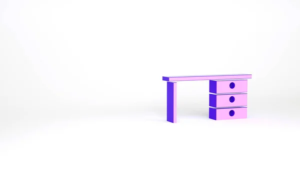 Purple Office Desk Icon Isolated White Background Minimalism Concept Illustration — Stock Photo, Image