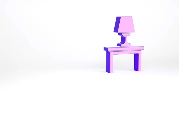白の背景に隔離されたテーブルアイコン上の紫色のテーブルランプ 最小限の概念 3Dイラスト3Dレンダリング — ストック写真