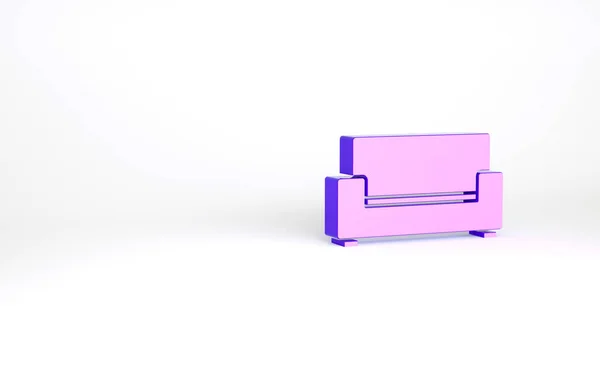 紫色のソファアイコンは 白い背景に隔離されています 最小限の概念 3Dイラスト3Dレンダリング — ストック写真