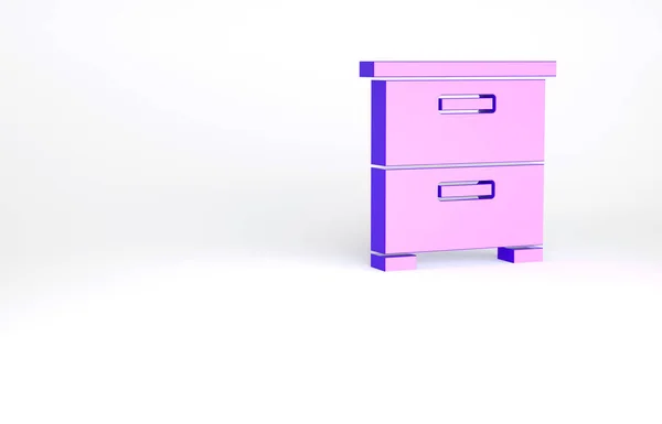 紫色家具床头柜图标 白色背景隔离 最低纲领的概念 3D渲染3D插图 — 图库照片