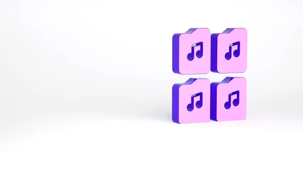 白の背景に隔離された紫の音楽ファイルのドキュメントアイコン デジタルオーディオリフファイルの波形オーディオファイル形式 最小限の概念 3Dイラスト3Dレンダリング — ストック写真