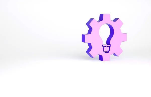 Purple Light bulb and gear icon isolated on white background. Innovation concept. Business idea. Minimalism concept. 3d illustration 3D render.