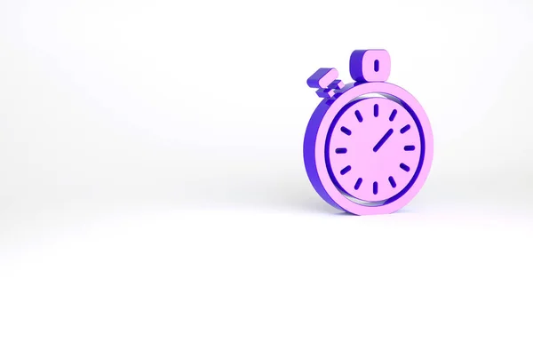 Purple Stopwatch icon isolated on white background. Time timer sign. Chronometer sign. Minimalism concept. 3d illustration 3D render.