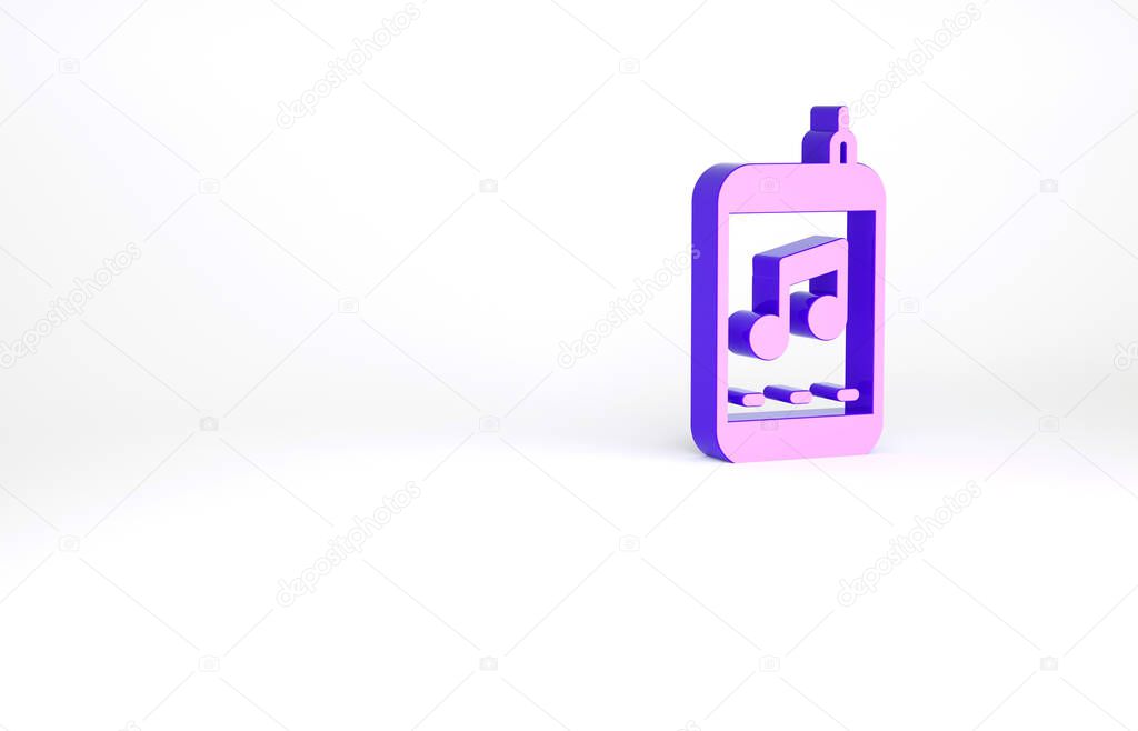 Purple Music player icon isolated on white background. Portable music device. Minimalism concept. 3d illustration 3D render.