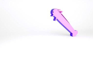 Beyaz arka planda çivi simgesi olan mor beyzbol sopası. Şiddetli silah. Minimalizm kavramı. 3d illüstrasyon 3B canlandırma.