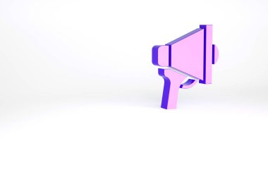 Mor megafon simgesi beyaz arkaplanda izole edildi. Sözcü işareti. Minimalizm kavramı. 3d illüstrasyon 3B canlandırma.