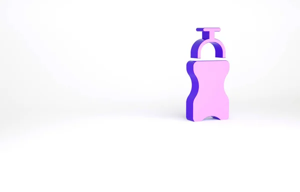 Lila Sportflasche Mit Wassersymbol Isoliert Auf Weißem Hintergrund Minimalismus Konzept — Stockfoto