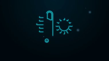 Parlayan neon hattı Meteoroloji termometresi siyah arkaplanda izole edilmiş ikonu ölçüyor. Termometre termometresi sıcak ya da soğuk hava gösteriyor. 4K Video hareketli grafik canlandırması