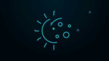 Parlayan neon hattı güneş tutulması simgesi siyah arkaplanda izole edildi. Tam sonar tutulması. 4K Video hareketli grafik canlandırması