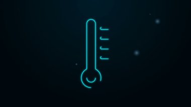 Parlayan neon hattı Meteoroloji termometresi siyah arkaplanda izole edilmiş ikonu ölçüyor. Termometre termometresi sıcak ya da soğuk hava gösteriyor. 4K Video hareketli grafik canlandırması