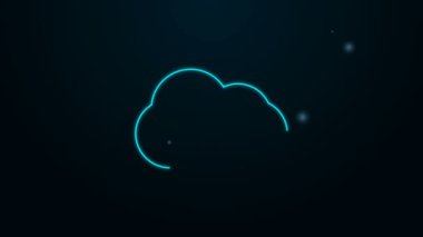 Parlayan neon çizgisi, siyah arkaplanda izole edilmiş Bulut simgesi. 4K Video hareketli grafik canlandırması