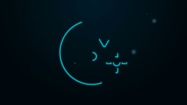 Parlayan neon hattı Ay ve yıldız simgesi siyah arkaplanda izole edildi. Bulutlu gece işareti. Uyku rüyalarının sembolü. Gece ya da yatak zamanı tabelası. 4K Video hareketli grafik canlandırması