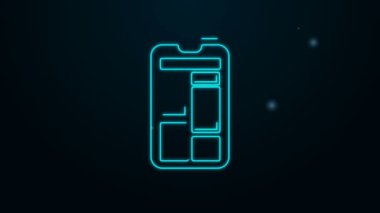 Parlayan neon hattı çevrimiçi, siyah arkaplanda izole edilmiş cep telefonu simgesiyle alışveriş yapıyor. İnternet dükkanı, mobil mağaza uygulaması ve faturalar. 4K Video hareketli grafik canlandırması