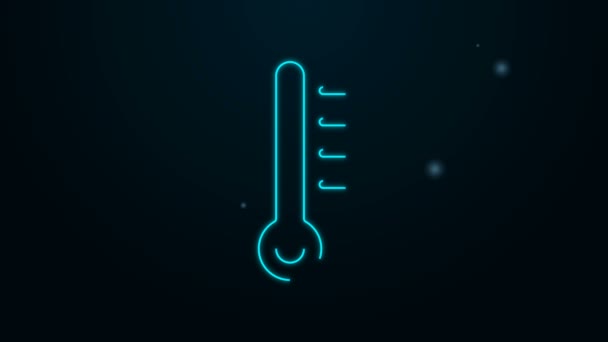 Línea de neón brillante Termómetro de meteorología icono de medición aislado sobre fondo negro. Equipo de termómetro que muestra clima caliente o frío. Animación gráfica de vídeo 4K — Vídeo de stock